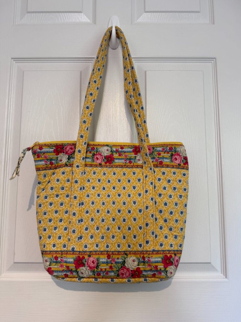 Vera Bradley Elizabeth Bag - Yellow, Blue and White Gigham with Pink Roses - Picture 2 of 4